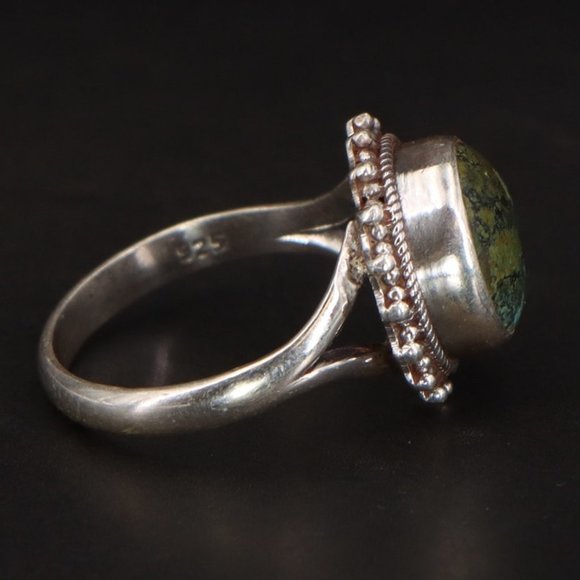 SOLD Sterling Silver Ring sz 9 Southwestern Braided Green Turquoise Ring - Picture 2 of 3